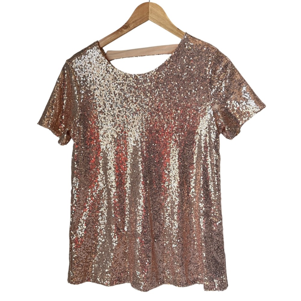 Vanilla Bay Sequin Top Sparkly Party Top Backless Short Sleeve Club Wear Small